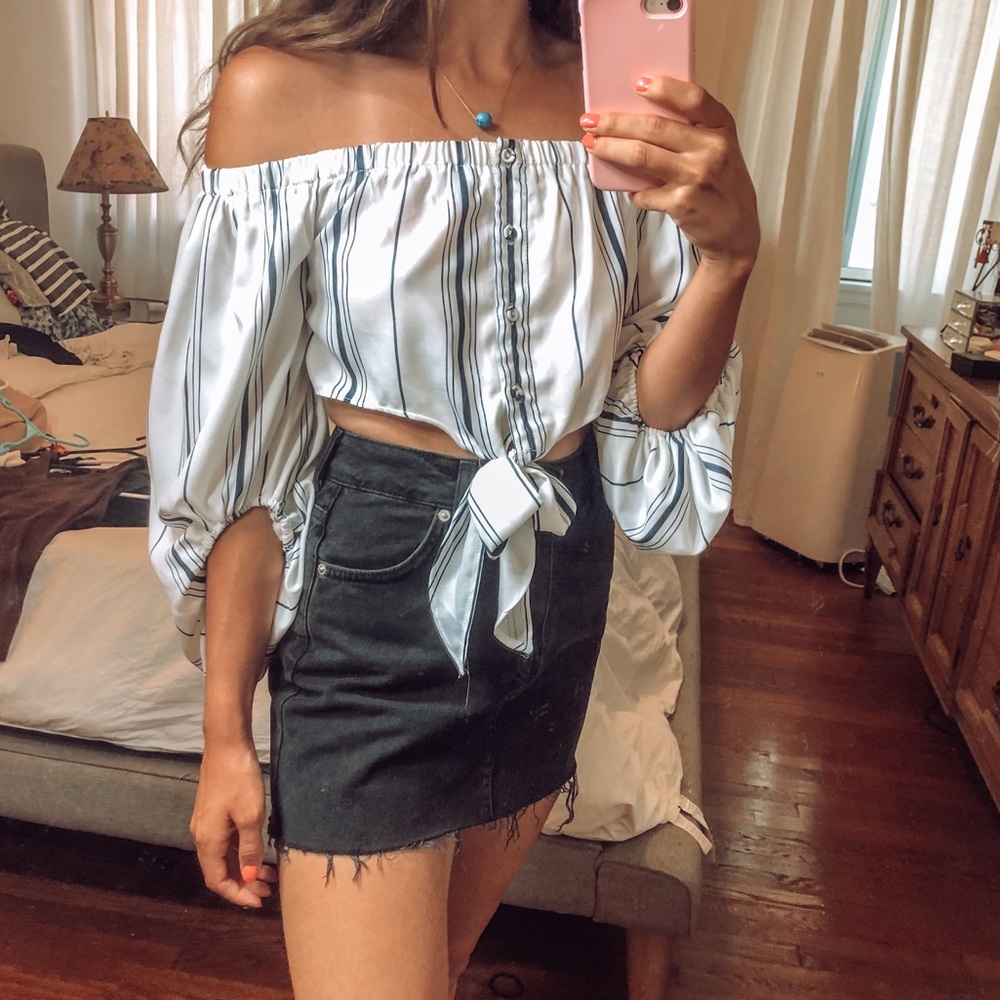 Off the shoulder crop top with tie-front